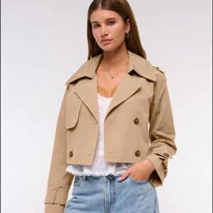 Abercrombie Cropped Beige Trench Jacket - Women's Lightweight Coat